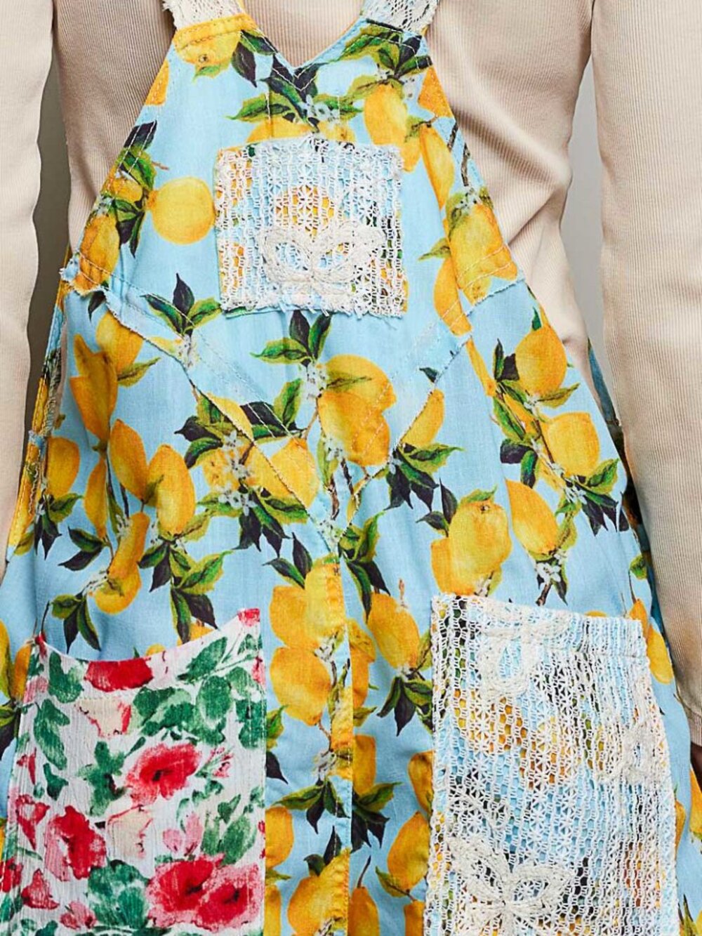 POL Sky Blue & Lemons Woven Patchwork Overall - Picture 2 of 7